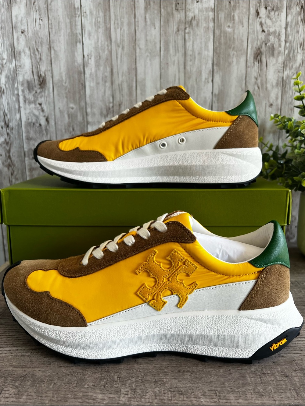 Tory Burch Trainer Colorblock Yellow, Brown & Green Runner Sneakers NEW 9.5 - Picture 3 of 7
